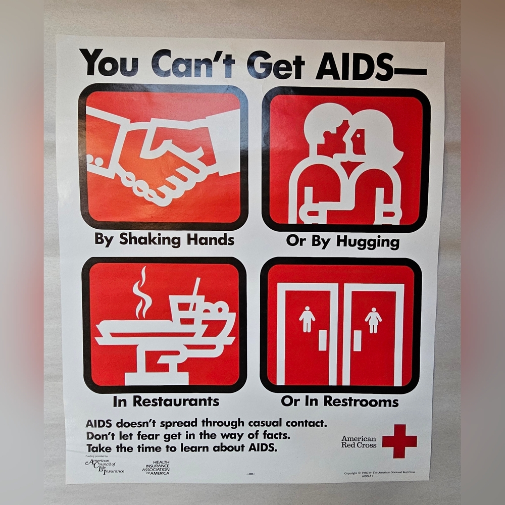 American Red Cross 1986 'You Can't Get AIDS' Poster Educational Aids LGBTQ